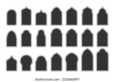 Islamic Arabic arch window and door geometric laser cutting template. Traditional design and culture