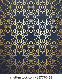 Islamic arabic background. Gold traditional pattern. Greeting card, invitation for muslim community holy month Ramadan Kareem. Vector illustration.