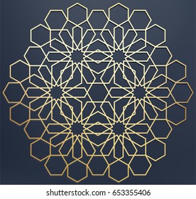 Islamic arabic background. Gold traditional pattern. Greeting card, invitation for muslim community holy month Ramadan Kareem. Vector illustration.