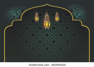 Islamischer arabischer Hintergrund für Grußkartenvorlage - mit traditioneller Laterne und arabischen Ornamenten - Vektorgrafiken10
