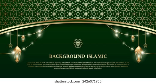 Islamic or Arabic background. luxury gold and green pattern color. additional elements of Islamic theme design