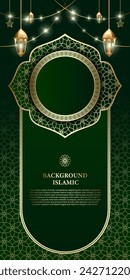 Islamic or Arabic background. luxury gold and green pattern color. additional elements of Islamic theme design
