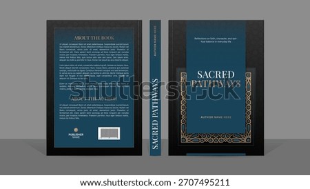 Islamic Arabic Black and Gold Book Cover Template Design with Arabesque Moroccan Pattern Frame	