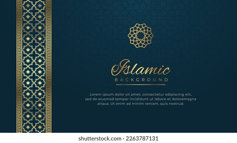 Islamic Arabic Blue Golden Ornament Arabesque Pattern Border Background