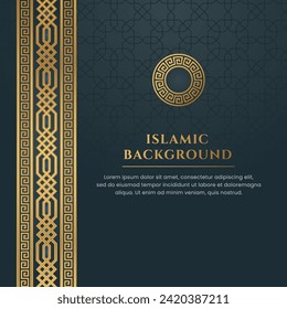 Islamic Arabic Blue Luxury Arabesque Pattern Background with Elegant Golden Border