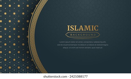 Islamic Arabic Blue Luxury Arabesque Pattern Background with Elegant Golden Border