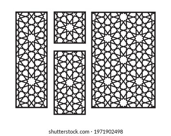 Islamic arabic cnc laser pattern. Decorative panel, screen,wall. Vector cnc panels set for laser cutting. Template for interior partition, room divider, privacy fence.