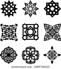 Islamic arabic cnc laser pattern. Decorative panel, Vector cnc panels set for laser cutting, Decorative panels for laser cut, CNC cutting. pattern, floral motif or antique ornament.