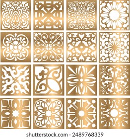 Patrón de láser de cnc árabe islámico. Panel decorativo, paneles de Vector cnc establecidos para el corte por láser, paneles decorativos para el corte por láser, corte CNC. patrón, motivo floral o adorno antiguo.