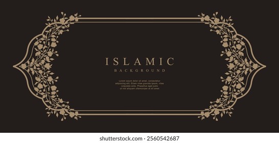 Islamic Arabic Elegant Frame with decorative floral pattern on a brown background. Vector banner template design