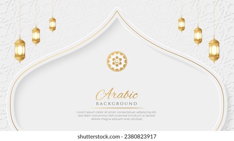 Islamic Arabic Elegant Luxury Ornamental Background with Islamic Pattern and Decorative Hanging Lantern Ornaments