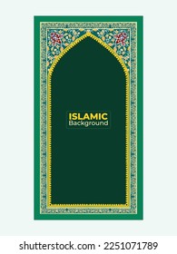  Islamic Arabic Green Arch Pattern Background with Beautiful Ornament Border