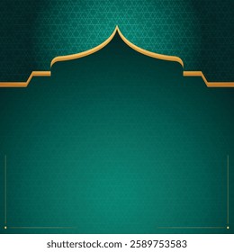 Islamic Arabic Green Luxury Arabesque Pattern Background with Elegant Border Golden Frame