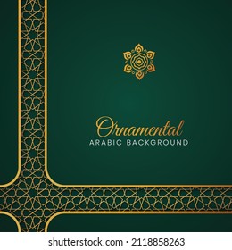 Islamic Arabic Green Luxury Background with Geometric pattern and Beautiful Ornament