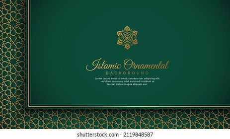 Islamic Arabic Green Luxury Background with Geometric pattern and Beautiful Ornament