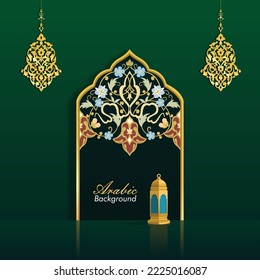 Islamic Arabic Green Luxury Background with Geometric pattern and Beautiful Ornament