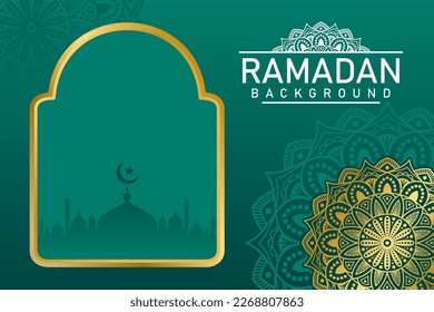 Islamic Arabic Green Luxury Background with Golden Mandala pattern and Beautiful Ornament for Ramadan Kareem and Eid Mubarak