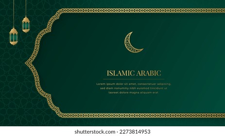 Islamic Arabic Green Luxury Background with Geometric pattern and Greek Border Design