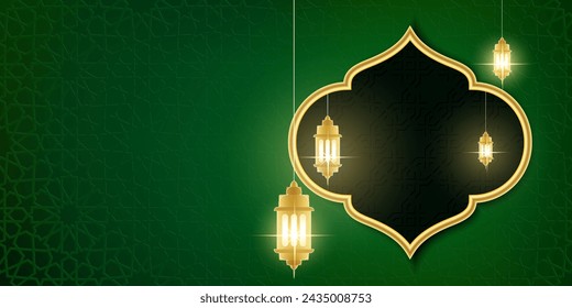 Islamic Arabic Green Luxury Background with Geometric pattern and Beautiful Ornament.