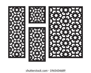 Islamic arabic laser cut pattern. Decorative panel, screen,wall. Vector cnc panels set for laser cutting. Template for interior partition, room divider, privacy fence.