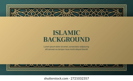 Islamic Arabic Luxury Arabesque Pattern Background with Elegant Green and Golden Frame