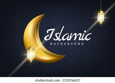 islamic arabic luxury decorative background with crescent moon and arabesque pattern	