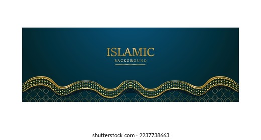 Islamic arabic luxury elegant greeting banner with decorative golden border frame