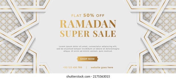 Islamic Arabic Luxury Style Ramadan Kareem Eid Mubarak Arabesque Border Frame Sale Banner