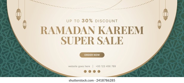 Islamic Arabic Luxury Style Ramadan Kareem Eid Mubarak Arabesque Border Frame Sale Banner