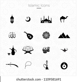 Islamic, Arabic, Oriental  Icons Set - Vector Illustration Isolated