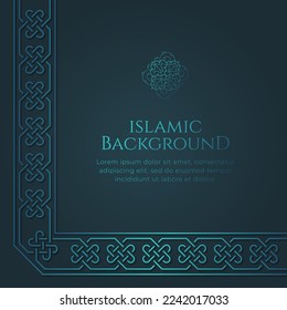 Islamic Arabic Ornament Pattern Borders Frame Blue Background with Copy Space