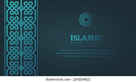 Islamic Arabic Ornament Pattern Borders Frame Blue Background with Copy Space