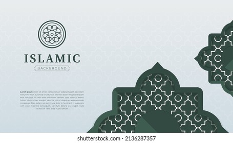Islamic arabic ornament pattern frame borders green background