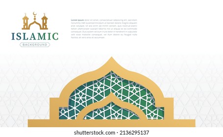 Islamic arabic ornament pattern frame borders green and gold background