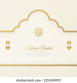 Islamic Arabic Ornamental Arch Pattern White Background With Arabic Style Lanterns and Ornament