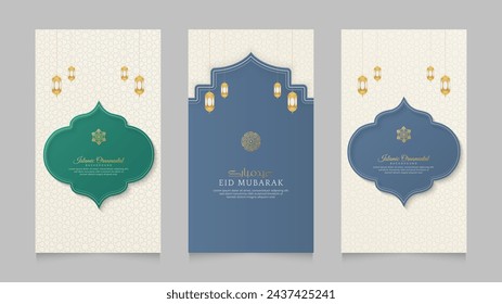 Islamic Arabic Realistic Social Media Stories Collection Template for Ramadan Kareem and Eid Mubarak