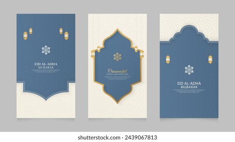 Islamic Arabic Realistic Social Media Stories Collection Template for Ramadan Kareem and Eid Mubarak