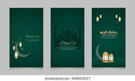 Islamic Arabic Realistic Social Media Stories Collection Template for Ramadan Kareem and Eid Mubarak