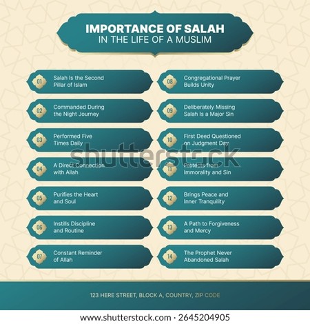 Islamic Arabic Style Infographic Template with 14 Data Points and Arabic Design Elements