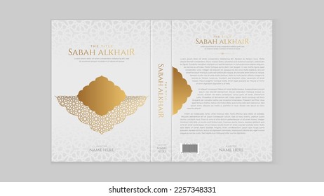 Islamic Arabic Style White and Golden Book Cover Template Design with Arabesque Moroccan Pattern