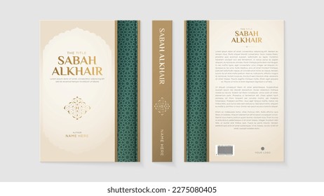 Islamic Arabic Style White and Golden Book Cover Template Design with Arabesque Moroccan Pattern