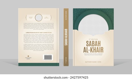 Islamic Arabic Style White and Golden Book Cover Template Design with Arabesque Moroccan Pattern