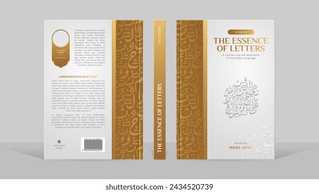 Islamic Arabic Style White and Golden Book Cover Template Design with Arabic Calligraphy Pattern