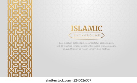 Islamic Arabic White Luxury Arabesque Pattern Background with Elegant Golden Border