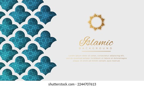 Islamic Arabic White Luxury Arabesque Pattern Background with Elegant Golden Border