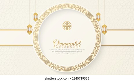 Islamic Arabic White Luxury Background with Geometric pattern and Beautiful Ornament with Lanterns