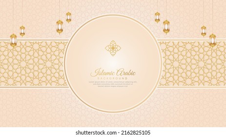 Islamic Arabic White Luxury Pattern Background With Beautiful Ornament and Lanterns