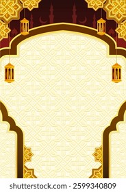 Islamic Arch Background with Lanterns and Geometric Patterns