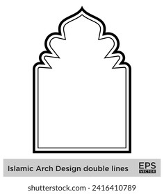 Diseño de arco islámico doble línea Esquema Silhouettes de estropajo negro lineal Diseño pictograma ilustración visual