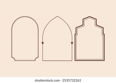 Coleção de Quadros de Arco Islâmico de estilo oriental janelas islâmicas e arcos com design boho moderno, 
lua, cúpula de mesquita e lanternas, Coleção de oriental 
estilo Quadro islâmico